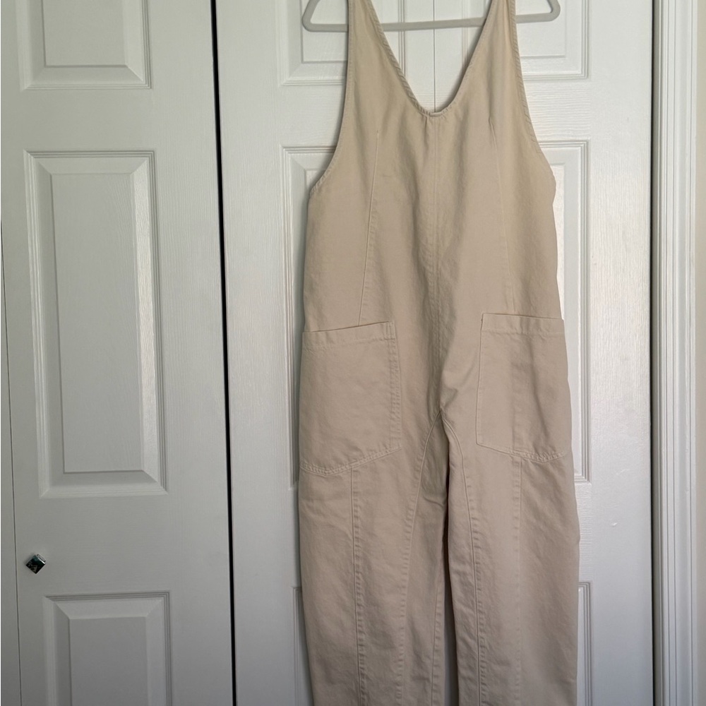 Free People Cream Utility Jumpsuit with Front Pockets